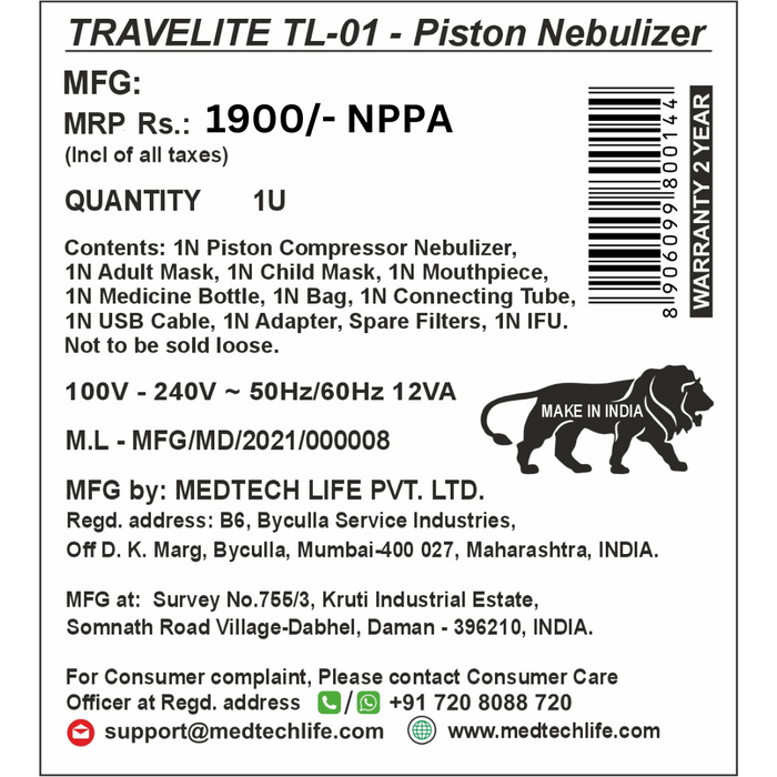 Medtech USB-C Powered Nebulizer Travelite TL-01 (DC Nebulizer)