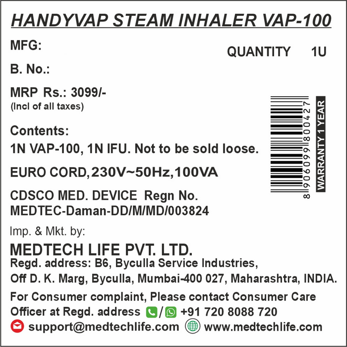 Medtech Nano Ionic Facial Steamer Handyvap VAP-100