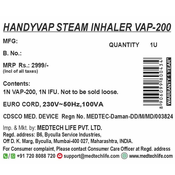 Medtech Nano Ionic Facial Steamer Handyvap VAP-200