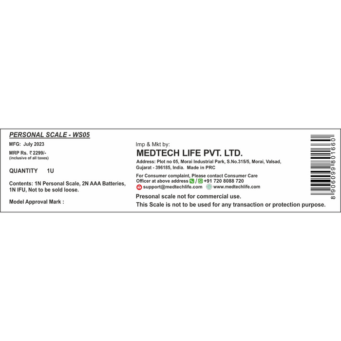 MEDTECH WS05 Thin Automatic Personal Digital Weight Scale With 4 Sensor Technology (5 mm Glass)