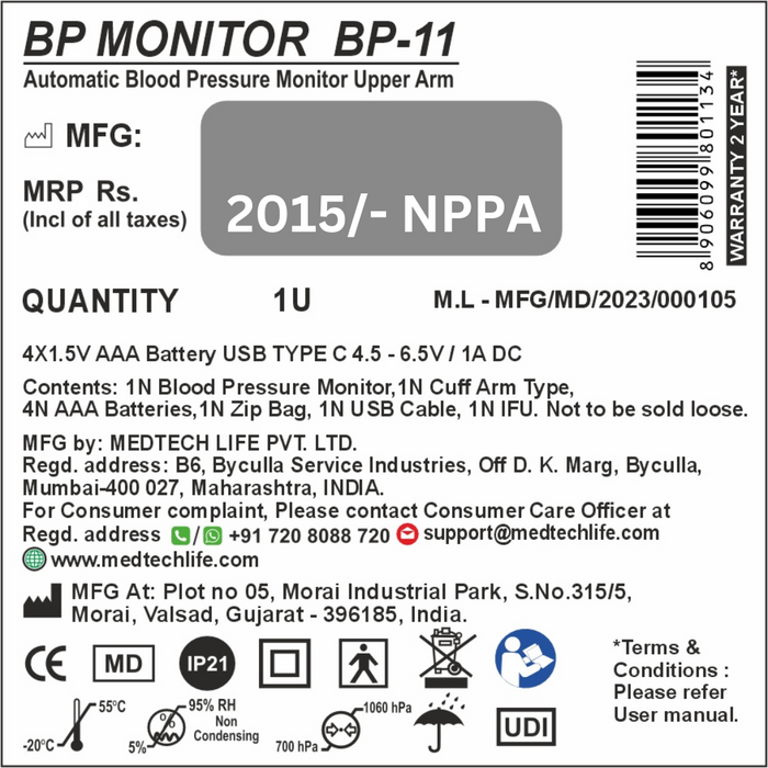 Medtech Automatic Digital BP Machine Blood Pressure Monitor BP11