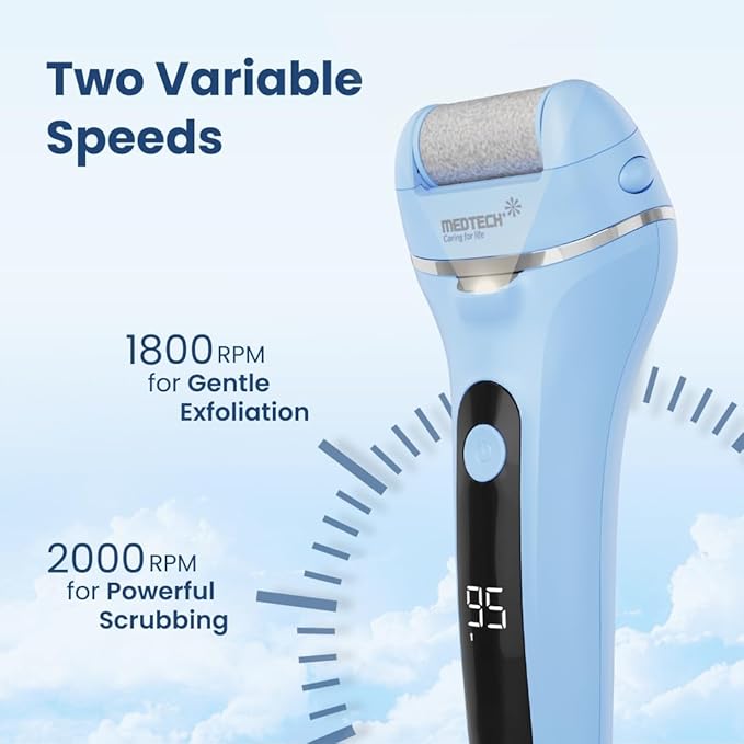 Medtech Revive Rechargeable Callus Remover for Feet | Foot scrubber for dead skin | 3 Roller Heads for Dead Skin Removal | Pedicure Machine