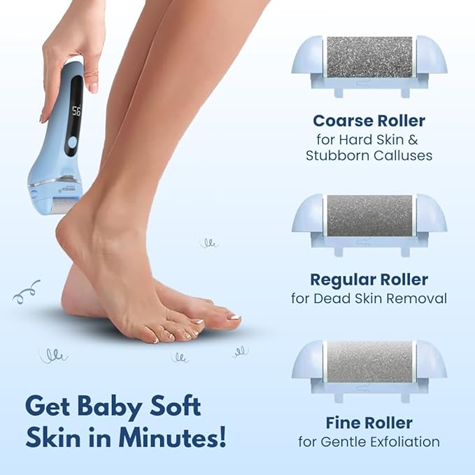 Medtech Revive Rechargeable Callus Remover for Feet | Foot scrubber for dead skin | 3 Roller Heads for Dead Skin Removal | Pedicure Machine