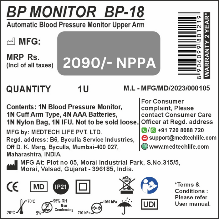 Medtech Automatic Digital BP Machine Blood Pressure Monitor BP18