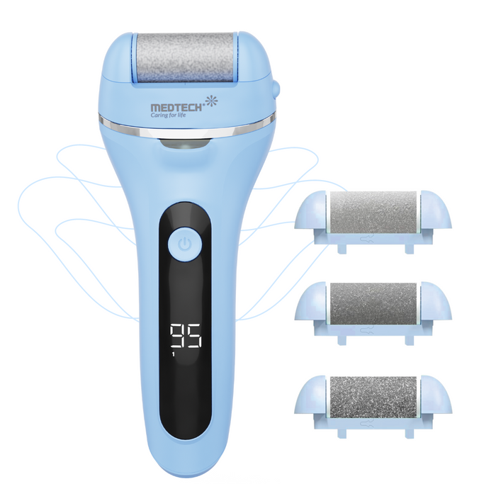 Medtech Revive Rechargeable Callus Remover for Feet | Foot scrubber for dead skin | 3 Roller Heads for Dead Skin Removal | Pedicure Machine