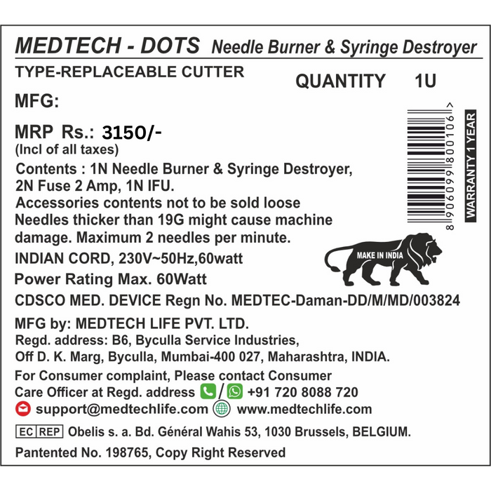 Medtech Needle Burner & Syringe Destroyer
