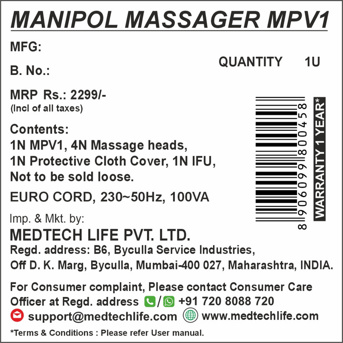 Medtech Manipol Handheld Full Body Massager Machine MPV1
