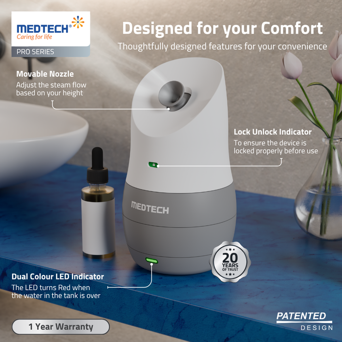 MEDTECH® Aquamist® 3 In 1 Face Steamer | World's 1st Steamer with Anti-Spill and Anti-Topple Technology (Arctic Grey)