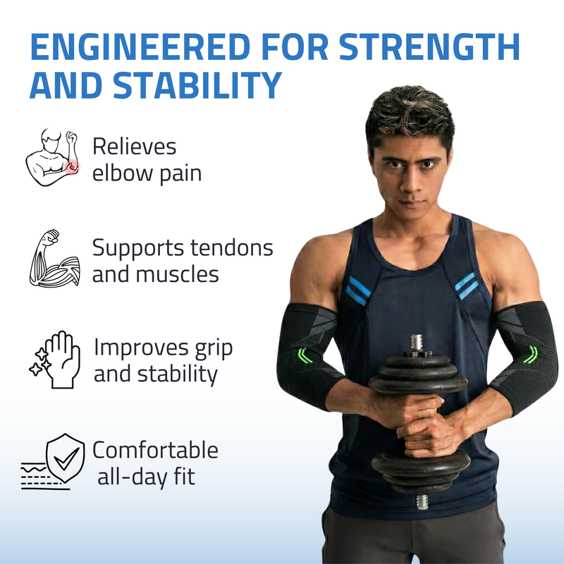 Novalife Sports Elbow Support Brace | Compression Sleeve for Tennis Elbow (Pack of 2)  | Black