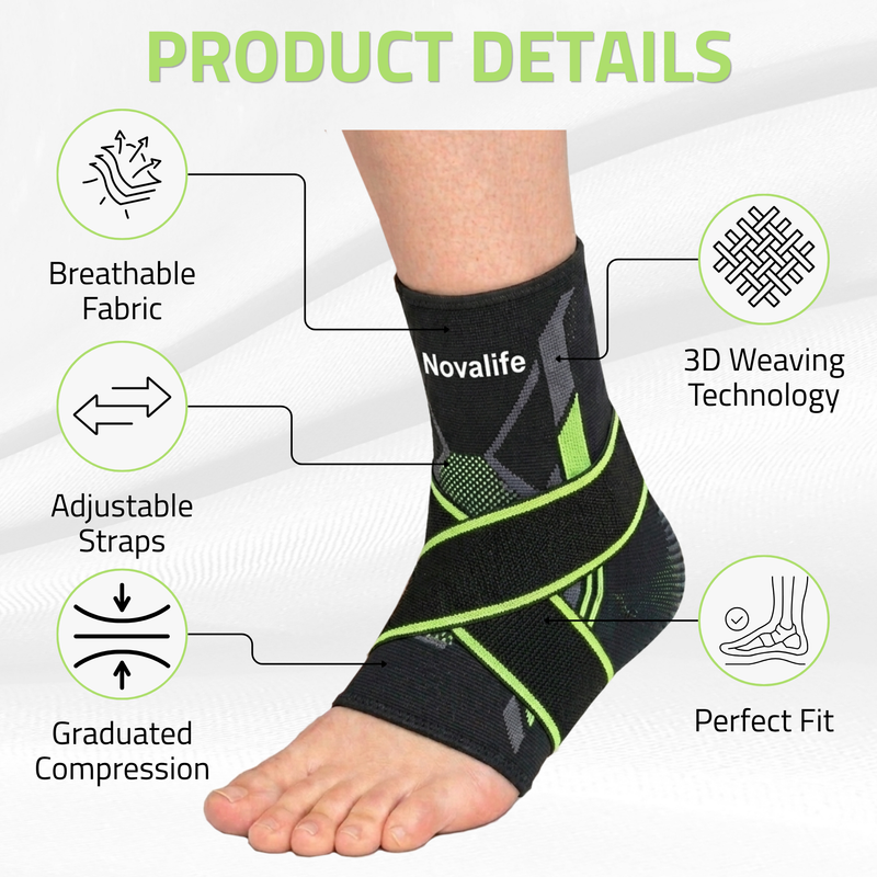 Novalife Sports Ankle Support | Breathable, Stretchable Ankle Sleeve Men Women Ankle Support (Black, Green)