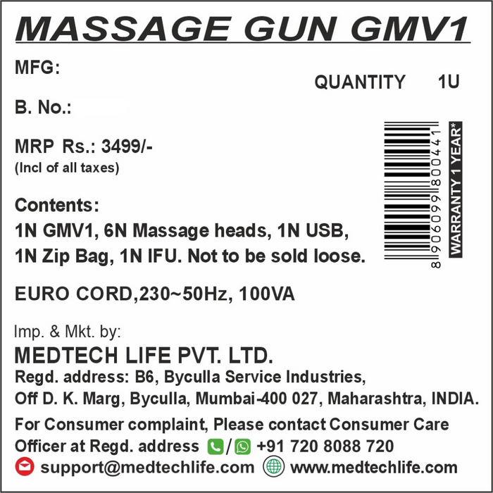 Medtech Cordless Massager Gun GMV 1 for sore muscle pain relief