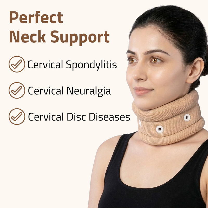 Novalife Eyelets Cervical Collar Neck Support for Pain Relief & Stability, Men & Women Neck Support (Beige)