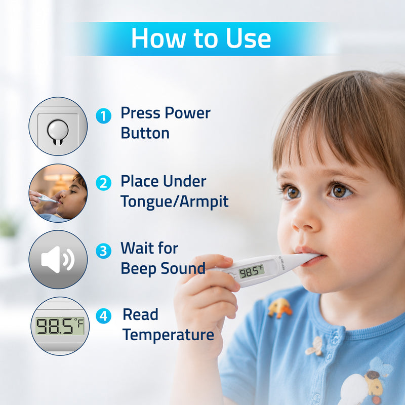 Medtech TMP-02 FLEXI One Touch Operations, Water Resistant, Fast Reading, Flexible Tip, Digital Thermometer (White)