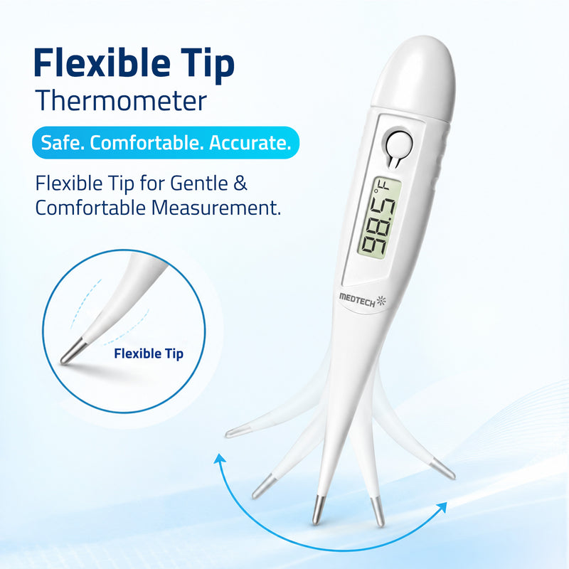 Medtech TMP-02 FLEXI One Touch Operations, Water Resistant, Fast Reading, Flexible Tip, Digital Thermometer (White)