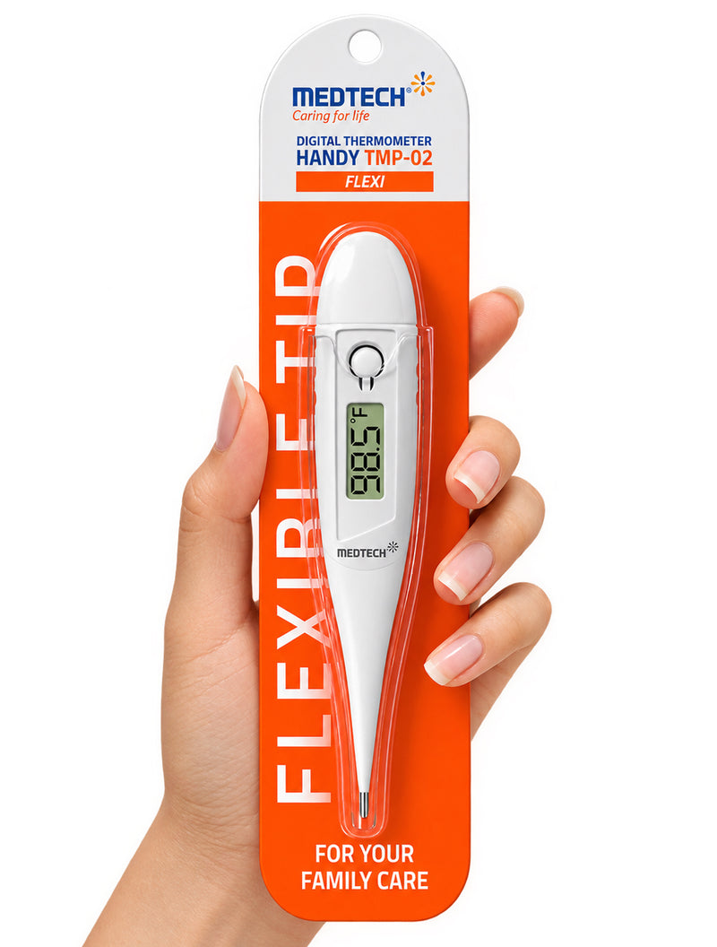 Medtech TMP-02 FLEXI One Touch Operations, Water Resistant, Fast Reading, Flexible Tip, Digital Thermometer (White)