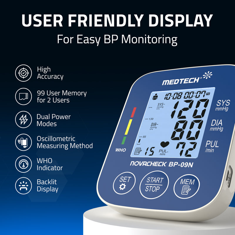 Medtech Automatic Digital BP Machine Blood Pressure Monitor BP09N (with backlight)
