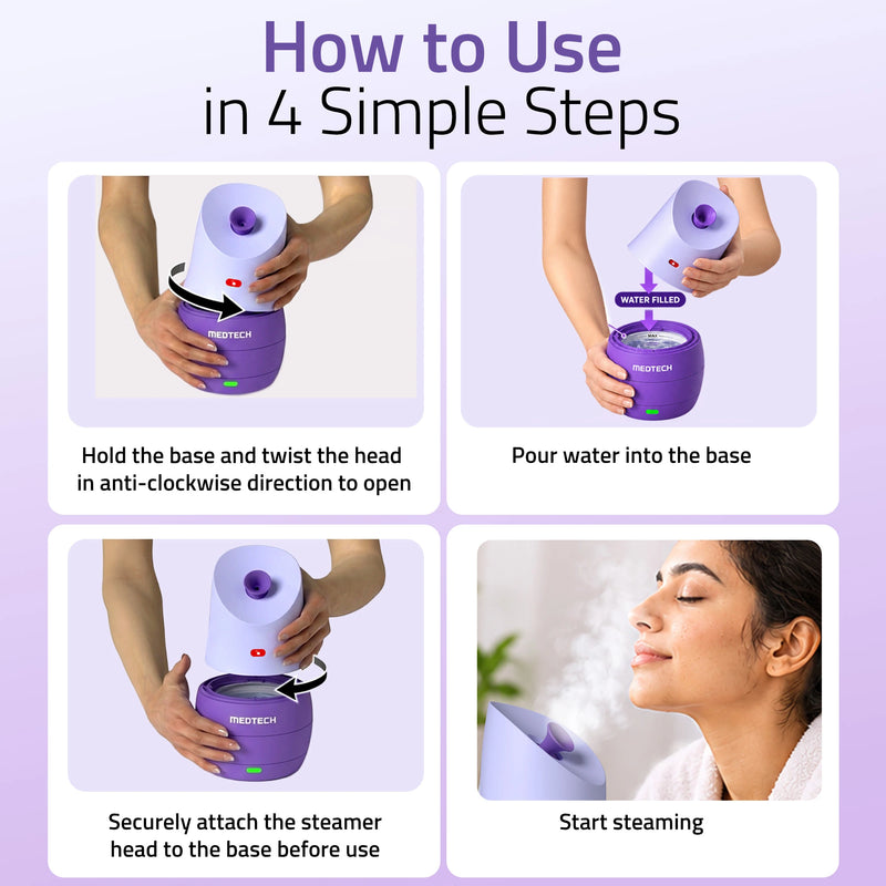 MEDTECH Aquamist 3 In 1 Facial Steamer | Balms and Oils Compatible | Lavender Glow
