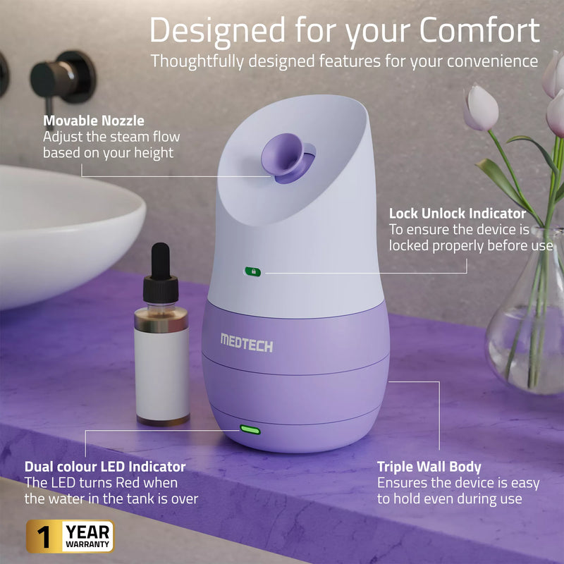 MEDTECH Aquamist 3 In 1 Facial Steamer | Balms and Oils Compatible | Lavender Glow