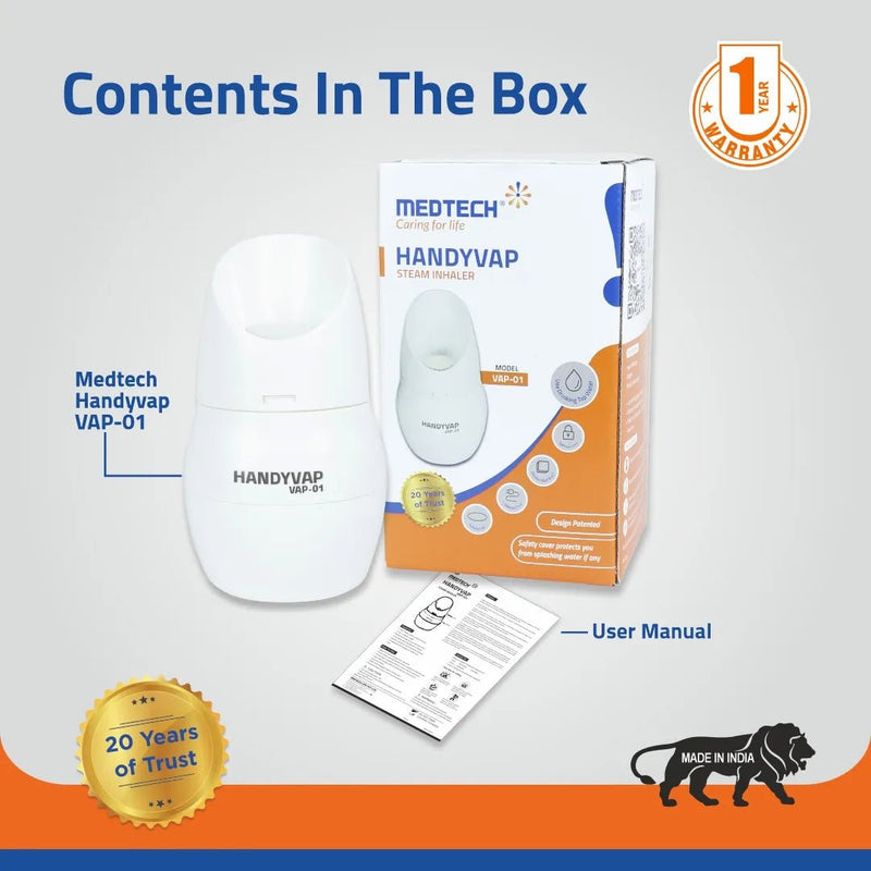 Medtech Steamer Handyvap 01 & TMP05 Digital Thermometer COMBO - Content in the box